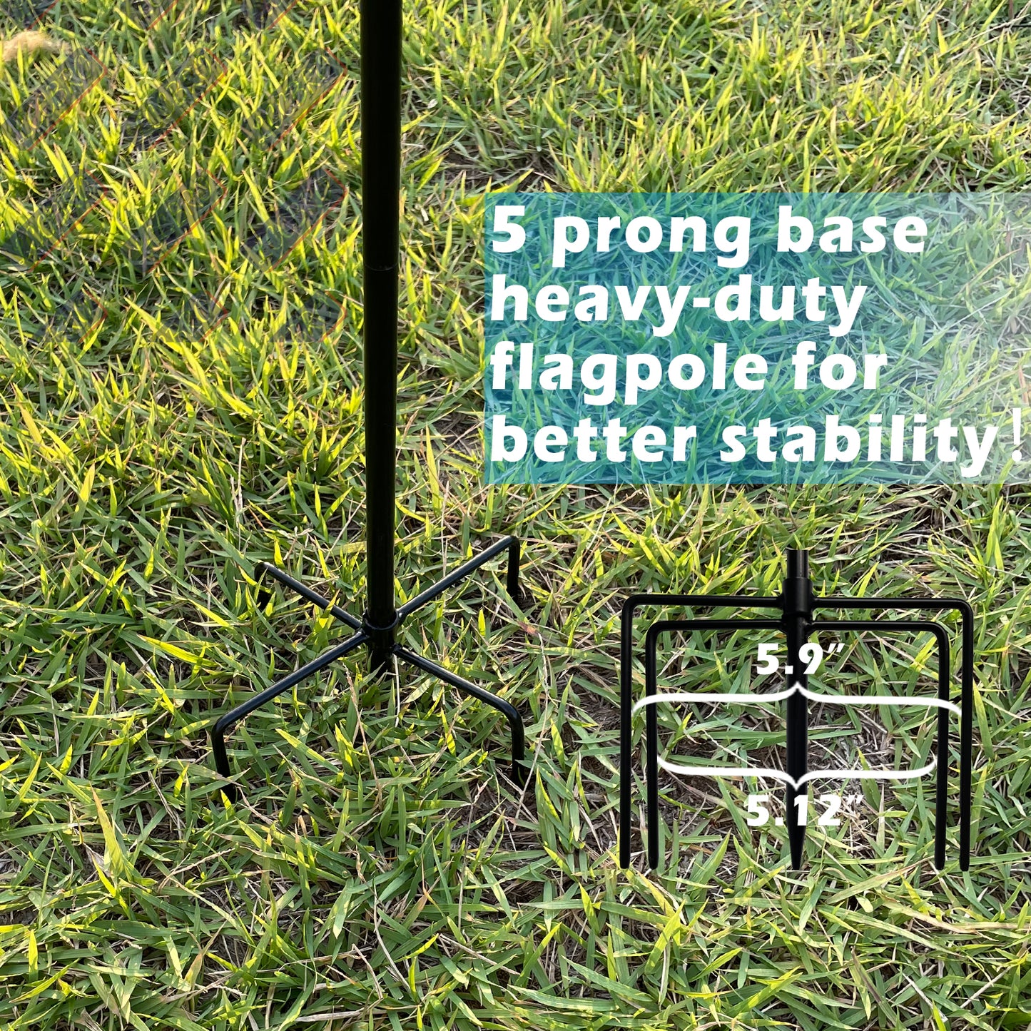LCCBRO Garden Flag Stand Holder Heavy Duty with 5 Prong Base for Outside Double Flag, for Flags up to 13" Wide