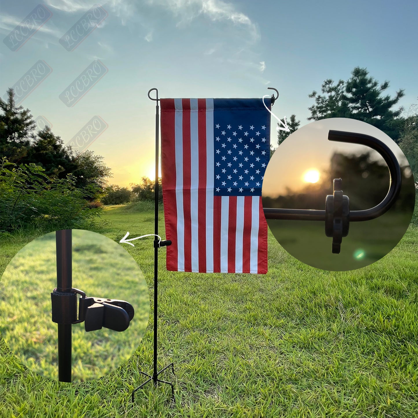 LCCBRO Garden Flag Stand Holder Heavy Duty with 5 Prong Base for Outside Double Flag, for Flags up to 13" Wide